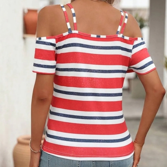 Striped Cold Shoulder T-Shirt - Picture 3 of 3
